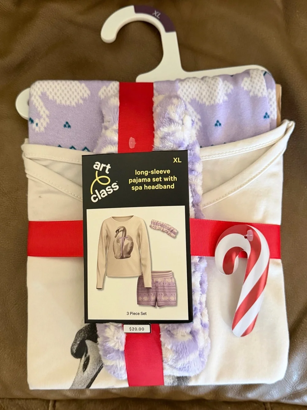 Art Class Girls XL 14/16 Long Sleeve Pajama Set W/Headband Purple Swan NWT